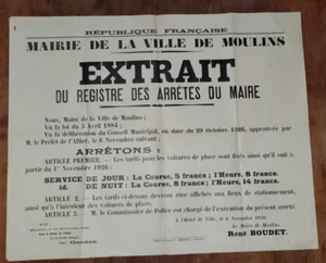très rare Affiche arrêté mairie de Moulins Allier 06 novembre 1926 régionalisme - Imagen 1 de 4