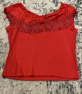 VTG 1980s Dirty Dancing Red Fringe Crop Top Size M/L - Picture 1 of 8
