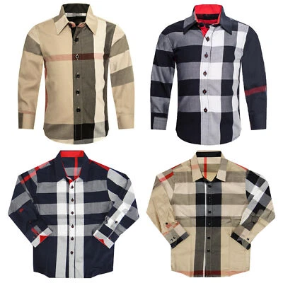 KIDS YOUTH Plaid Shirt Designer Engineered Stripes Button Up NEW Casual Dress - Image 1 of 4