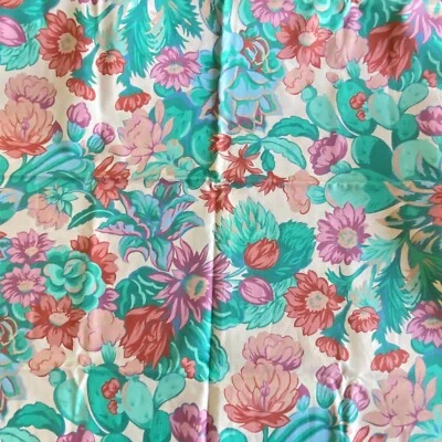 Vintage Pastel Cactus Floral Fabric Quilting Cotton 32x44 - Image 1 of 4
