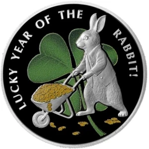 2023 Laos Year of the Rabbit Lucky Silver Proof Colored Coin 兔 Lunar Gold Money - Picture 1 of 3