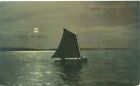 Erie Pennsylvania Scene on Bay, Sailboat and Moon 1912 Postcard Used