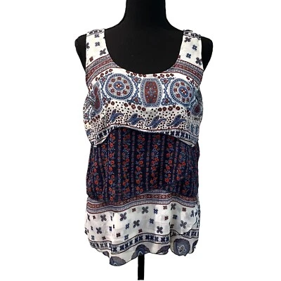 Camiseta sin mangas Live & Let Live con volantes suéter de 3 niveles estampado boho cachemir para mujer PM Foto 1 de 4