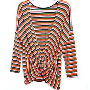 Fantastic Fawn Womens Twist Knot Front Top Large Striped Multi USA Made Soft - Picture 1 of 13