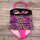 OP Ocean Pacific Girls Large 10 - 12 One Piece Swimsuit Peace Signs Hearts Pink 
