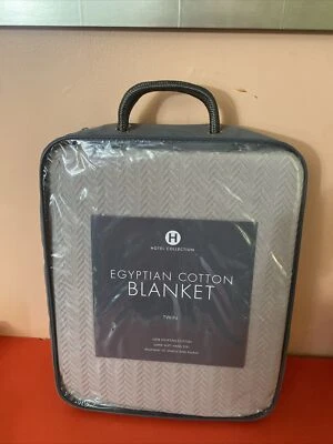 Hotel Collection 100% Egyptian Cotton Twin Blanket Mercury/Taupe Made in India @ - Image 1 of 4