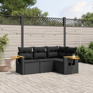 4-tlg. Garten-Sofagarnitur mit Kissen Schwarz Poly Rattan - Bild 1 von 11