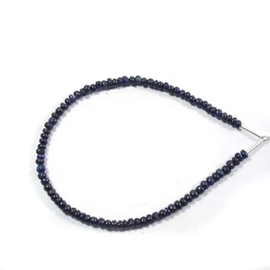 100% Natural 3-5MM Blue Sapphire Smooth Rondelle Gemstone Beads 7.5" For Craft - Picture 1 of 8