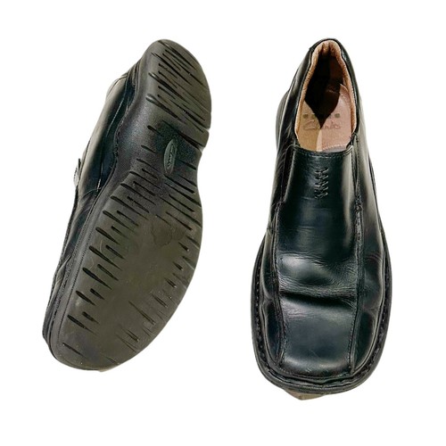 Mocassini Clarks da uomo neri taglia 10 M slip on in pelle