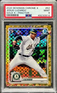 2020 Bowman Chrome X Jesus Luzardo Gold X-Fractor RC SSP 1/3 #62 PSA 9