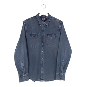 Levi’s Denim Shirt Mens MEDIUM Blue Snap Button Up Batwing Stretch Long Sleeve - Picture 1 of 11