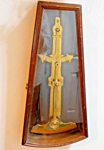 Vintage Brass Ship's Inclinometer in Mahogany Display Case 22" x 12" x 3" - Picture 1 of 5