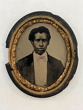 AFRICAN AMERICAN MAN AMBROTYPE PHOTO MOURNING W/ HAIR LOCK UNION CASE TINTED
