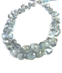 Natural Moss Aquamarine Faceted Heart Blue Gemstone Bead 9Inch 4.5-9 mm LC-1734 - Picture 1 of 7