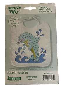 Janlynn Neat & Nifty Stamped Cross Stitch Dolphin Baby Bib Kit  NEW - Picture 1 of 9