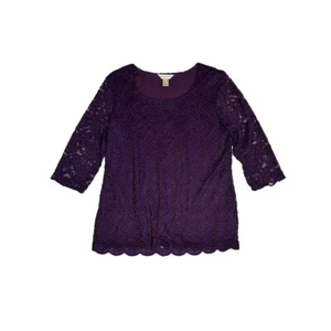 Christopher & Banks Women's Purple Lace 3/4 Sleeve Top L Formal - Picture 1 of 8