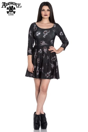 Hell Bunny ""Abito scuro di San Valentino"" con teschi taglia small Nuovo con etichette