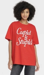 NWT Women's Red Tee. Valentine’s Day Cupid Is Stupid Oversized. Size Medium - Picture 1 of 6