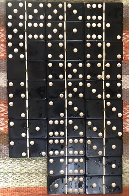 vintage Black Crisloid DOMINO SET TOY 28 Dominoes Game Tiles AS-IS 5 broken - Image 1 of 3