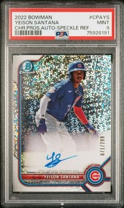 2022 Bowman Chrome Yeison Santana Prospect Speckle Refractor Auto /299 PSA 9