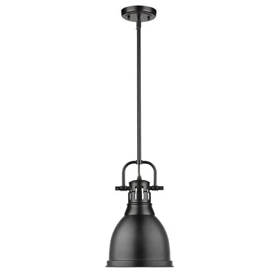 GOLDEN LIGHTING Duncan 1-Light Black Pendant/Rod with Matte Black Shade 767 - Image 1 of 3