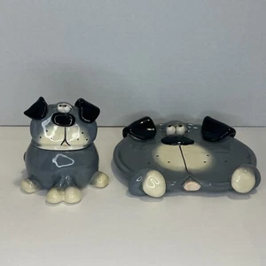 Russ Berrie Douglas Dog Shape Trinket Box & Nut Dish Wall Plaque Signed Ceramic - Picture 1 of 20