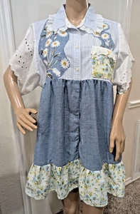 Upcycled Cottagecore Country Flowers XL Tunic Dress Lace Embroidery Vtg Doily - Picture 1 of 8