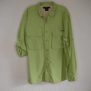 Exofficio Fishing Camp Shirt L Green Button Up Roll Tab Sleeve - Picture 1 of 12