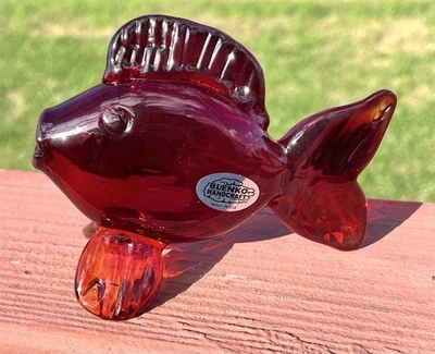 Blenko Weekend Glass Minnow - Ruby New “2025”            5 3/4” L  X  3 3/4” H - Image 1 of 4