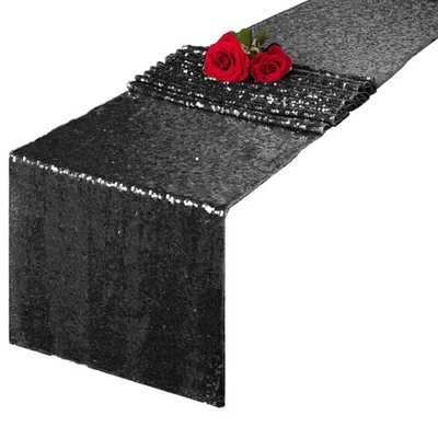 Corredor de mesa de lentejuelas negro 12x72 pulgadas tela brillante mantel corredor fábrica... Foto 1 de 4