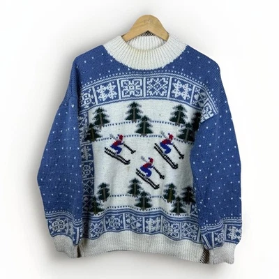 Винтажный шерстяной свитер ручной вязки South зимний рождественский лыжный Fair Isle размер M - Изображение 1 из 4