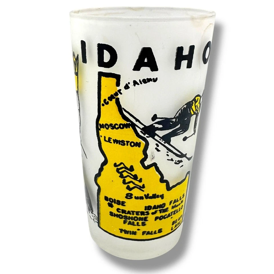 Vintage Idaho State Souvenir Glass Frosted Tumbler  Hazel Atlas MCM Cocktail  - Image 1 of 4