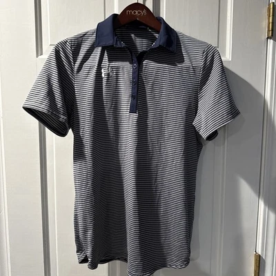 Under Armour Women's Striped Polo Top Medium stretch blue and gray short sleeve - Image 1 of 4