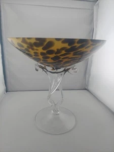 Alicia MADE IN POLAND. VINTAGE TORTOISE SHELL AMBER HAND-BLOWN FOOTED BOWL - Picture 1 of 6