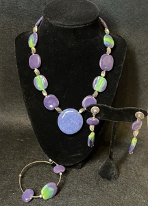 Vintage Rubin Kyanit & verschmolzene Glasperlen Halskette Ohrringe Armband Schmuck Set - Bild 1 von 15