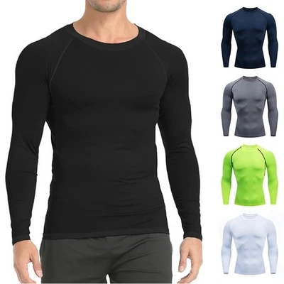 Mens Compression Armour Base Layer Top Long Sleeve Thermal Gym Sports Shirts - Image 1 of 4