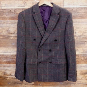Indochino Blazer Wool Sport Jacket Double Breasted Mens 38R Gray Plaid - Photo 1/15
