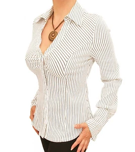 New Pin Stripe Stretchy Fitted Shirt - Long Sleeve - Foto 1 di 5