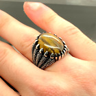 925k Silver Tiger Eye Gemstone Ring With Silver Claw Ring Man Tiger Rings