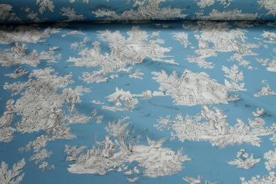 Stoff Baumwolle Toile de Jouy ländlich türkis ecru Land 280 cm breit - Bild 1 von 4