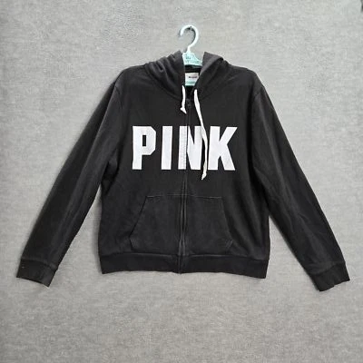 PINK Victoria's Secret Women Hoodie XL Black Logo Drawstring Long Sleeve READ - Image 1 of 4