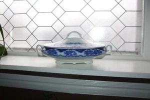 Antique Victorian Flow Blue Covered Serving Dish Roslyn Alfred Colley - Picture 1 of 7