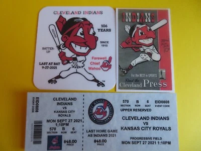 CLEVELAND INDIANS "FAREWELL CHIEF WAHOO" MAGS (2) & LAST HOME GAME TICKET+ BONUS - Image 1 of 4