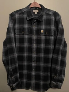 CARHARTT Flannel Shirt Mens Large Original Fit Heavy Cotton Plaid Blue (E35) - Picture 1 of 5