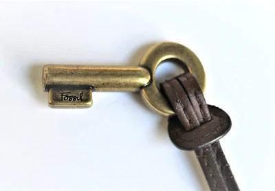 Fossil Brown Leather Gold/Bronze Tone Hardware  Key Fob Hang Tag Charm - Image 1 of 4