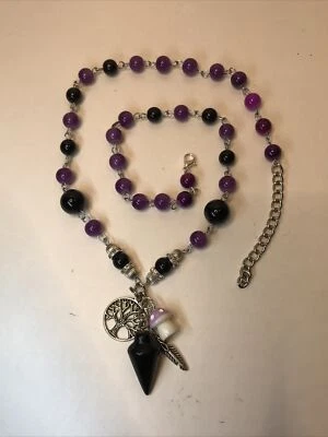 Collar de ónix y púrpura péndulo hongo eslabón de cadena ajustable 12,5 pulgadas 325 Foto 1 de 4