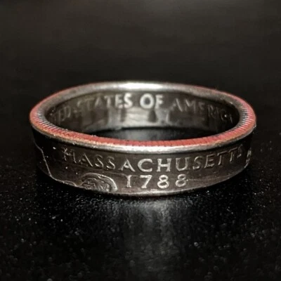 Massachusetts 1778 Yr. 2000 - Handmade Coin Ring, REAL US QUARTER: Ring Size 10 - Image 1 of 3