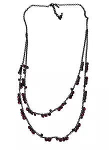 Lane Bryant Statement Black & Cluster Light Red Pink Gemstones Necklace 34" - Picture 1 of 3
