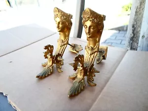 Rare Pair Antique Gilded Bronze Side Ornament/Caryatids For French Empire Clock - Picture 1 of 12