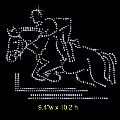 Horse Rider Rhinestone Transfer Hotfix Iron on Motif Appliqué in crystal - Image 1 of 4
